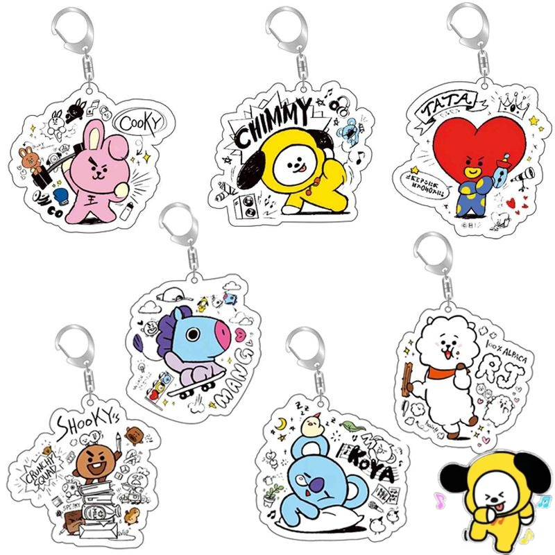 Anime Girl Merchandise - Porte-clés en acrylique BT21, dessin animé